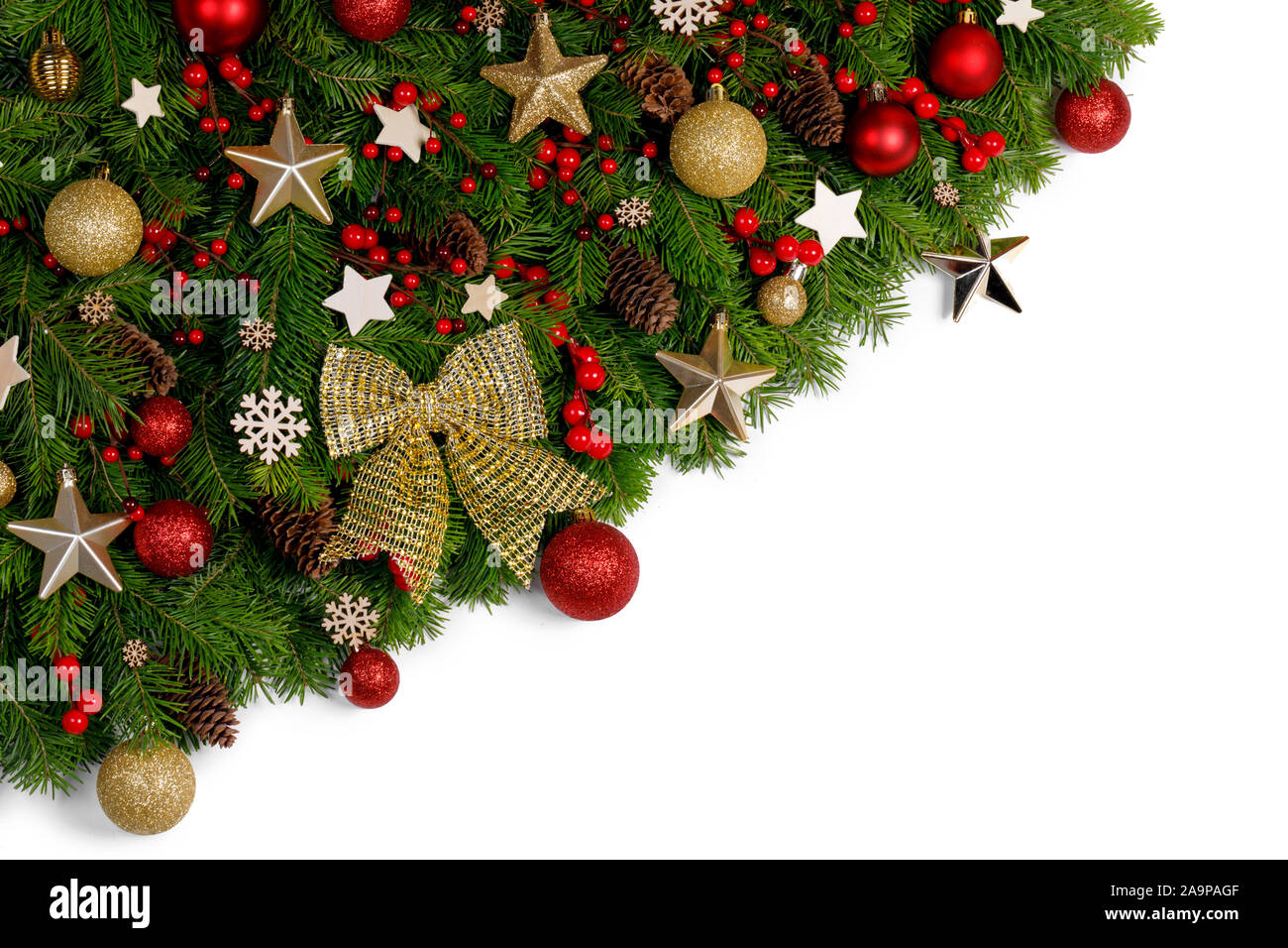 Christmas Border frame of tree branches on white background with copy ...