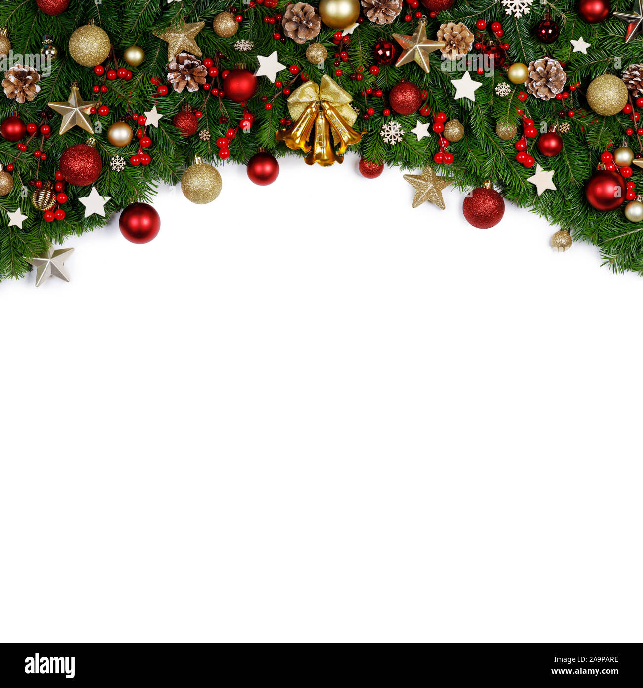 Christmas Border frame of tree branches on white background with copy ...