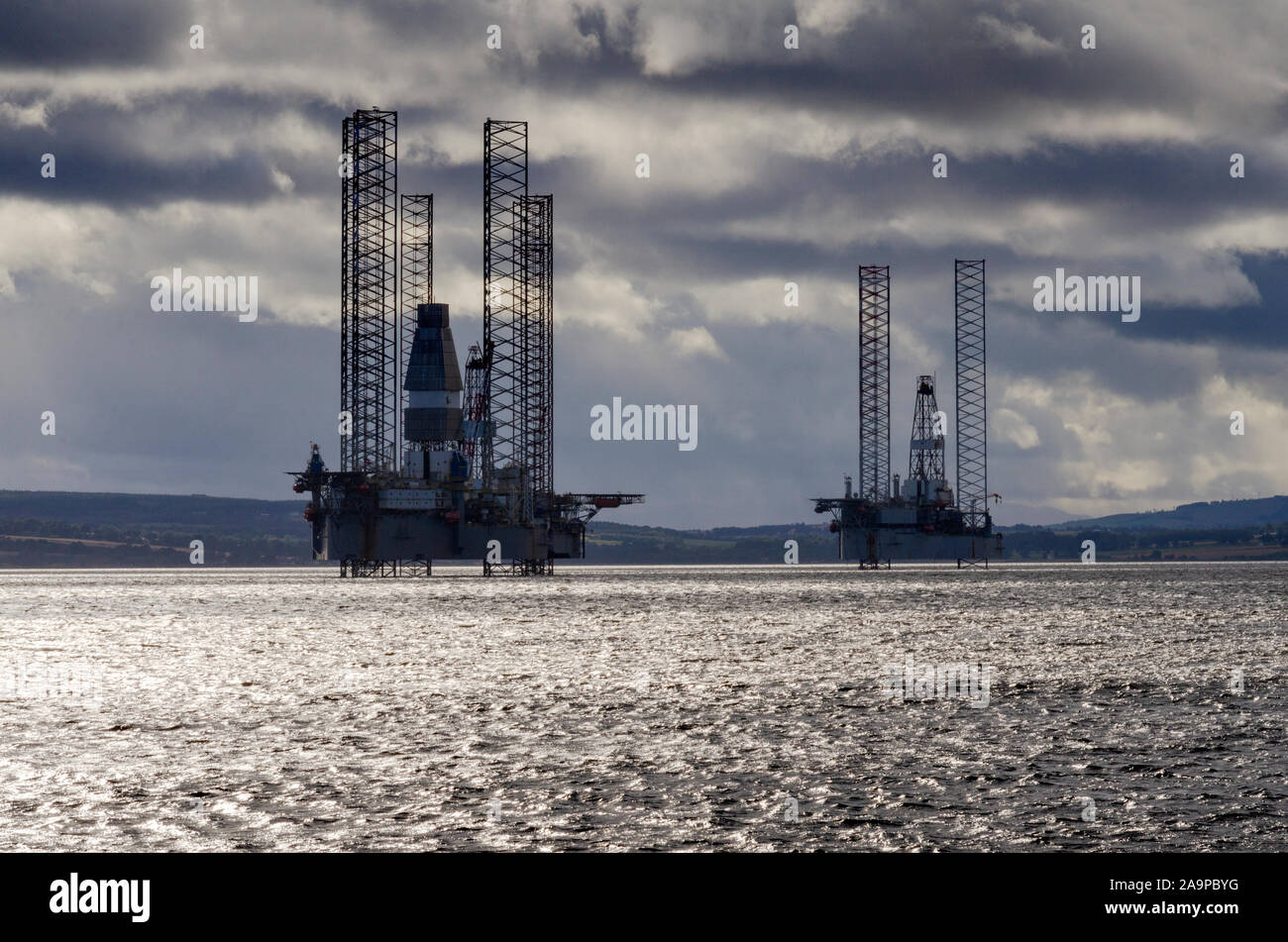 OIl rigs in the Cromarty Firth Sutherland Scotland UK Stock Photo