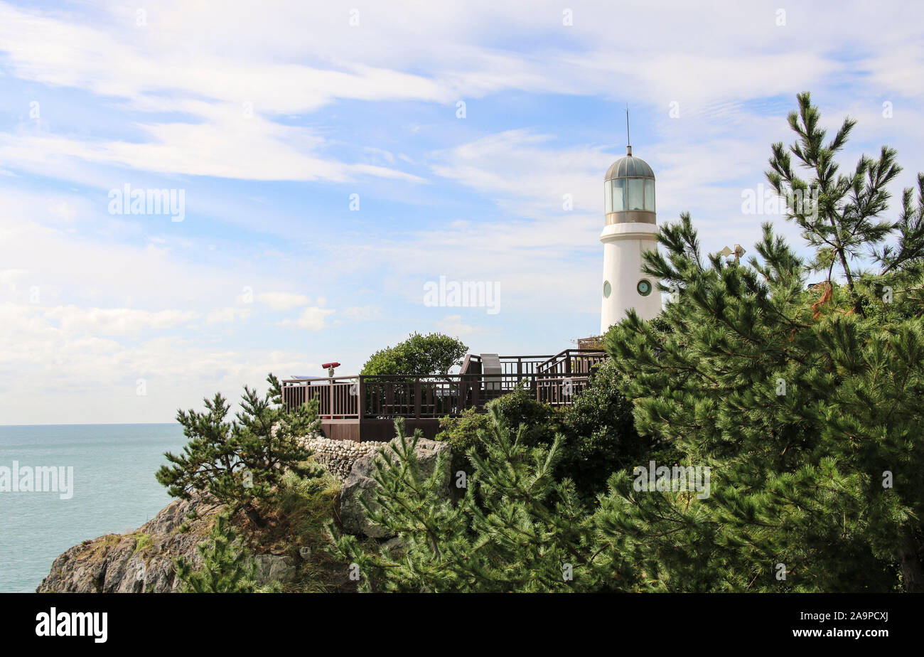 Lighthouse at Haeundae Dongbaekseom Island, Busan, South Korea. Stock Photo