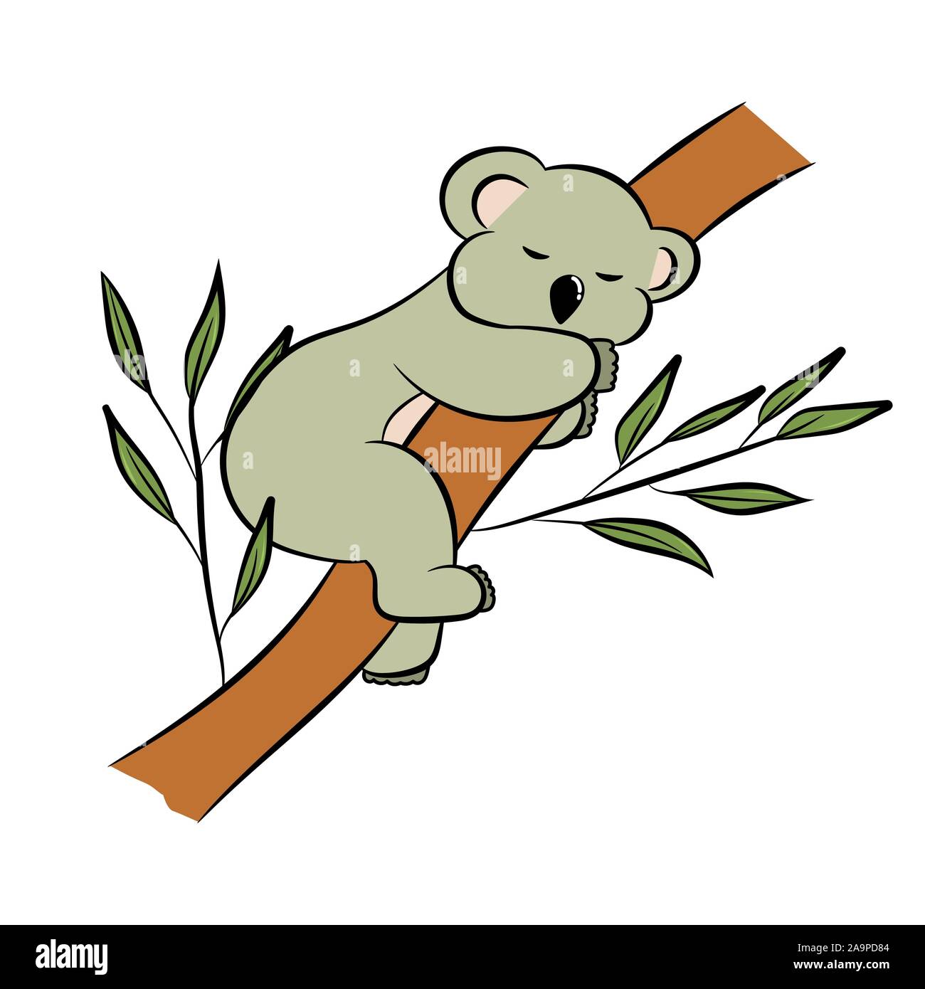 Cartoon koala is sleeping on a eucalyptus tree Stock Vector Image & Art -  Alamy