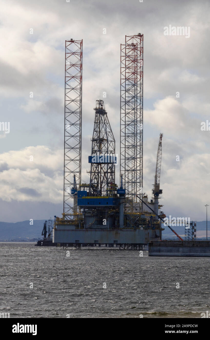 OIl rigs in the Cromarty Firth Sutherland Scotland UK Stock Photo