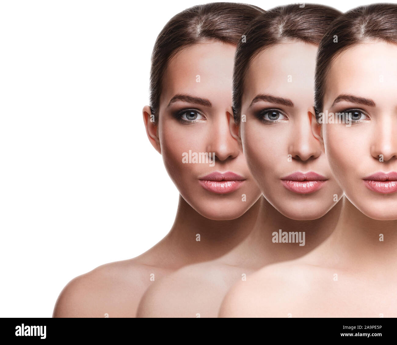 Comparison of suntan effect on white background Stock Photo Alamy