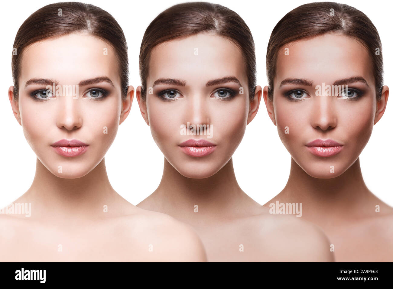 Comparison of suntan effect on white background Stock Photo Alamy