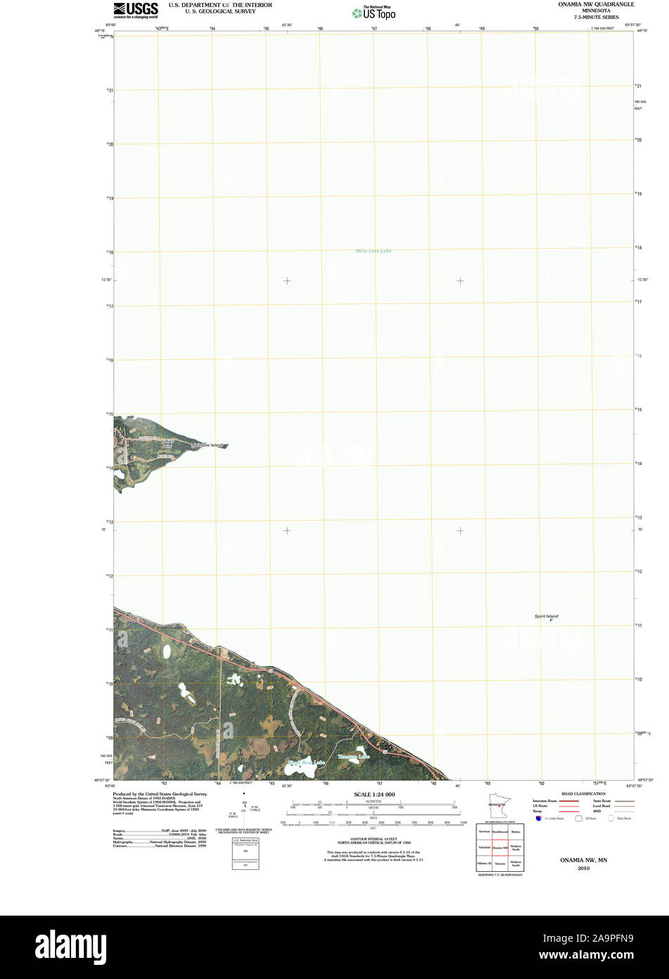 USGS TOPO Map MInnesota MN Onamia NW 20100817 TM Restoration Stock Photo
