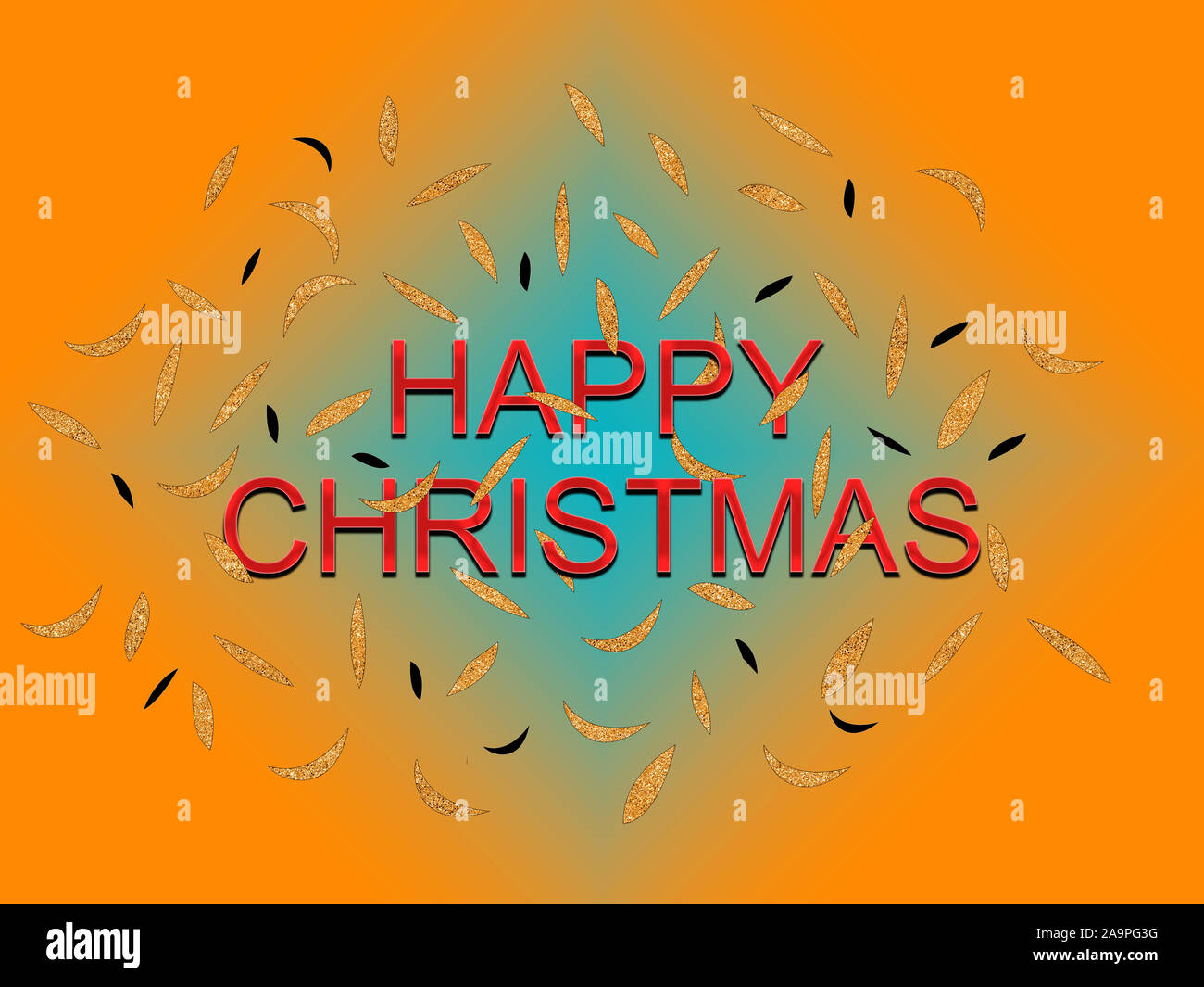 Happy Christmas message in red, orange and teal. With confetti effect.  Country creed non specific, no western symbols of trees, snow etc Stock  Photo - Alamy