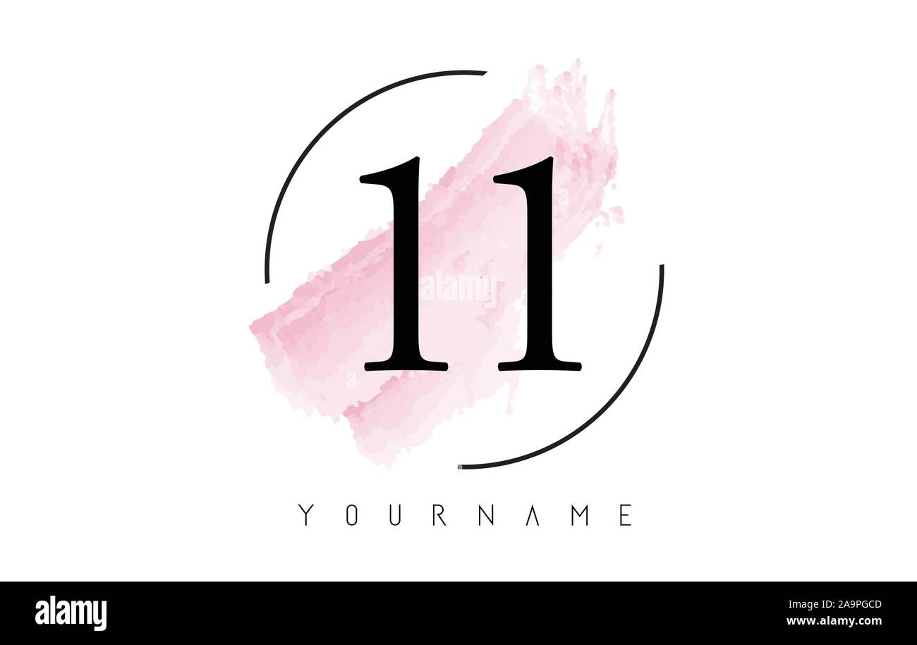 Number 11 Watercolor Stroke Logo with Circular Shape and Pastel Pink Brush  Vector Design Stock Vector Image & Art - Alamy