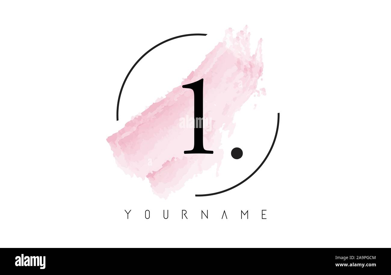 Number 1 Watercolor Stroke Logo with Circular Shape and Pastel Pink