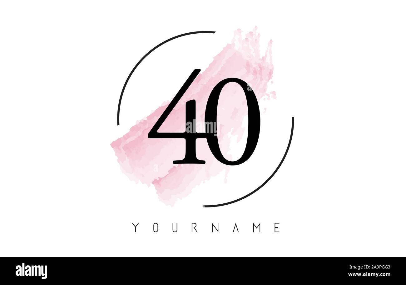Number 40 Watercolor Stroke Logo With Circular Shape And Pastel