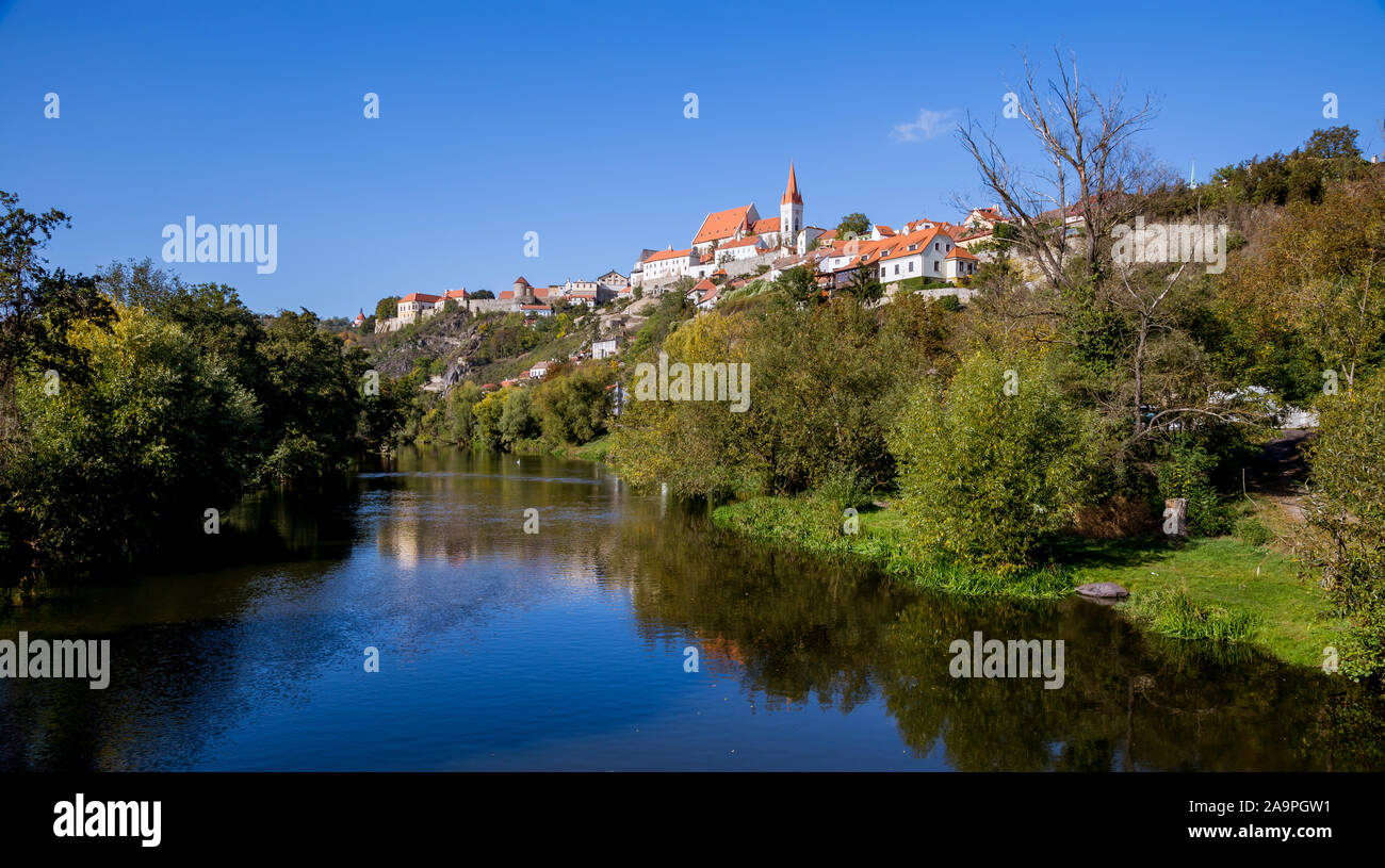 The royal historic town of Znojmo, with its castle high above the Dyje river valley. Southern Moravia, Czech Republic Stock Photo