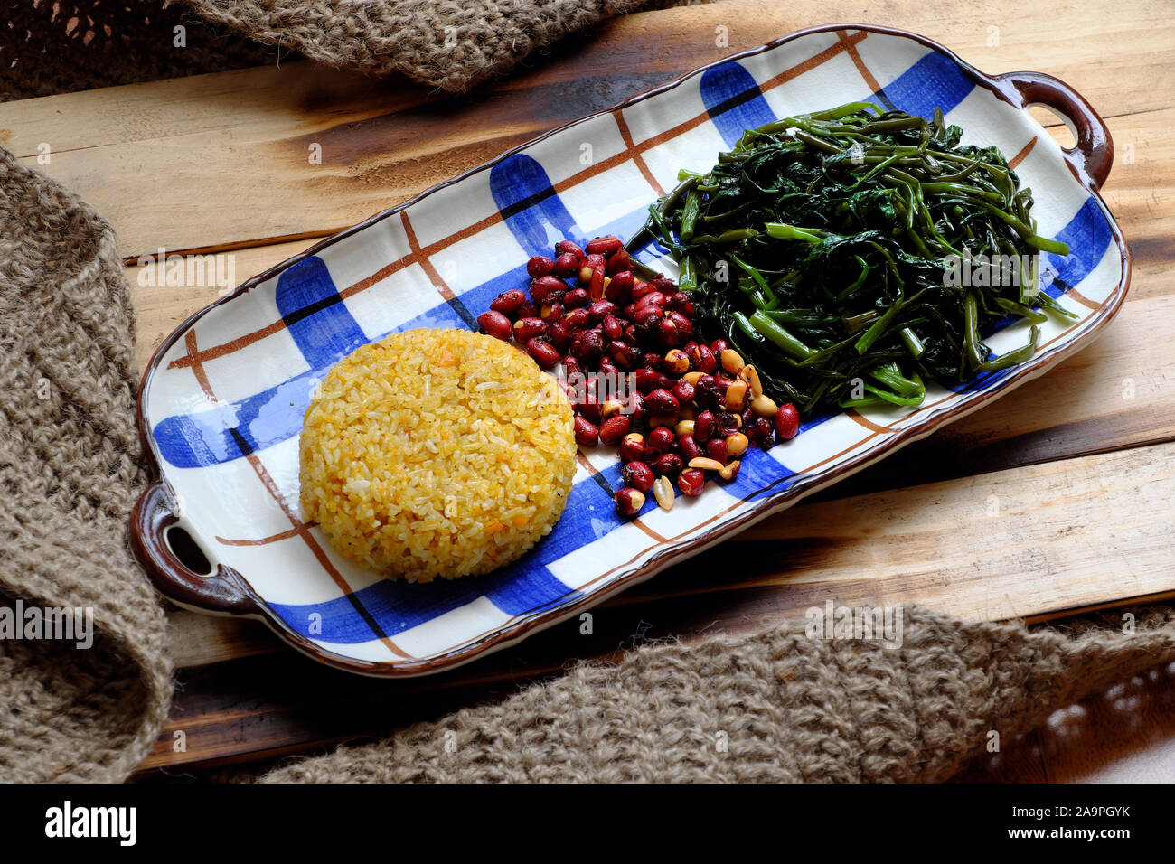 Vietnamese vegan food, vegetarian lunch with high fiber food, fried