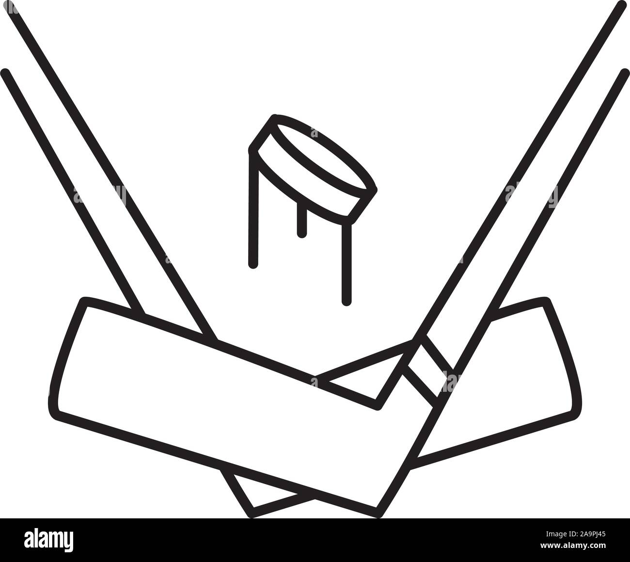 sport sticks and hockey ball line style vector illustration design