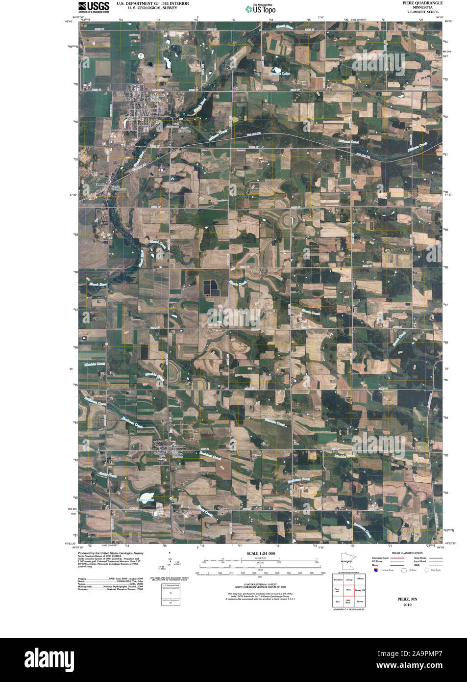USGS TOPO Map MInnesota MN Pierz 20100806 TM Restoration Stock Photo