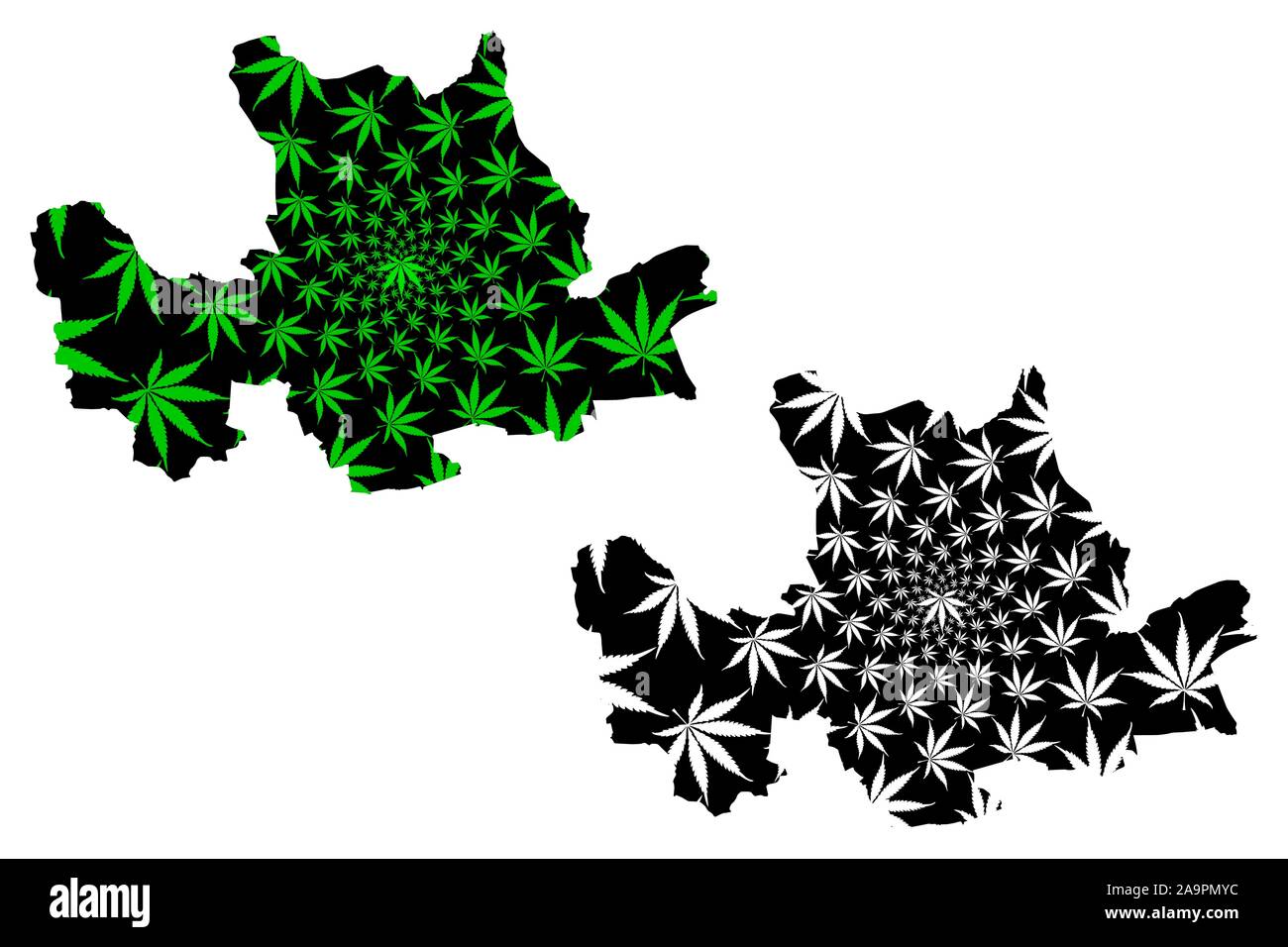East Dunbartonshire (United Kingdom, Scotland, Local government in Scotland) map is designed cannabis leaf green and black, East Dunbartonshire map ma Stock Vector