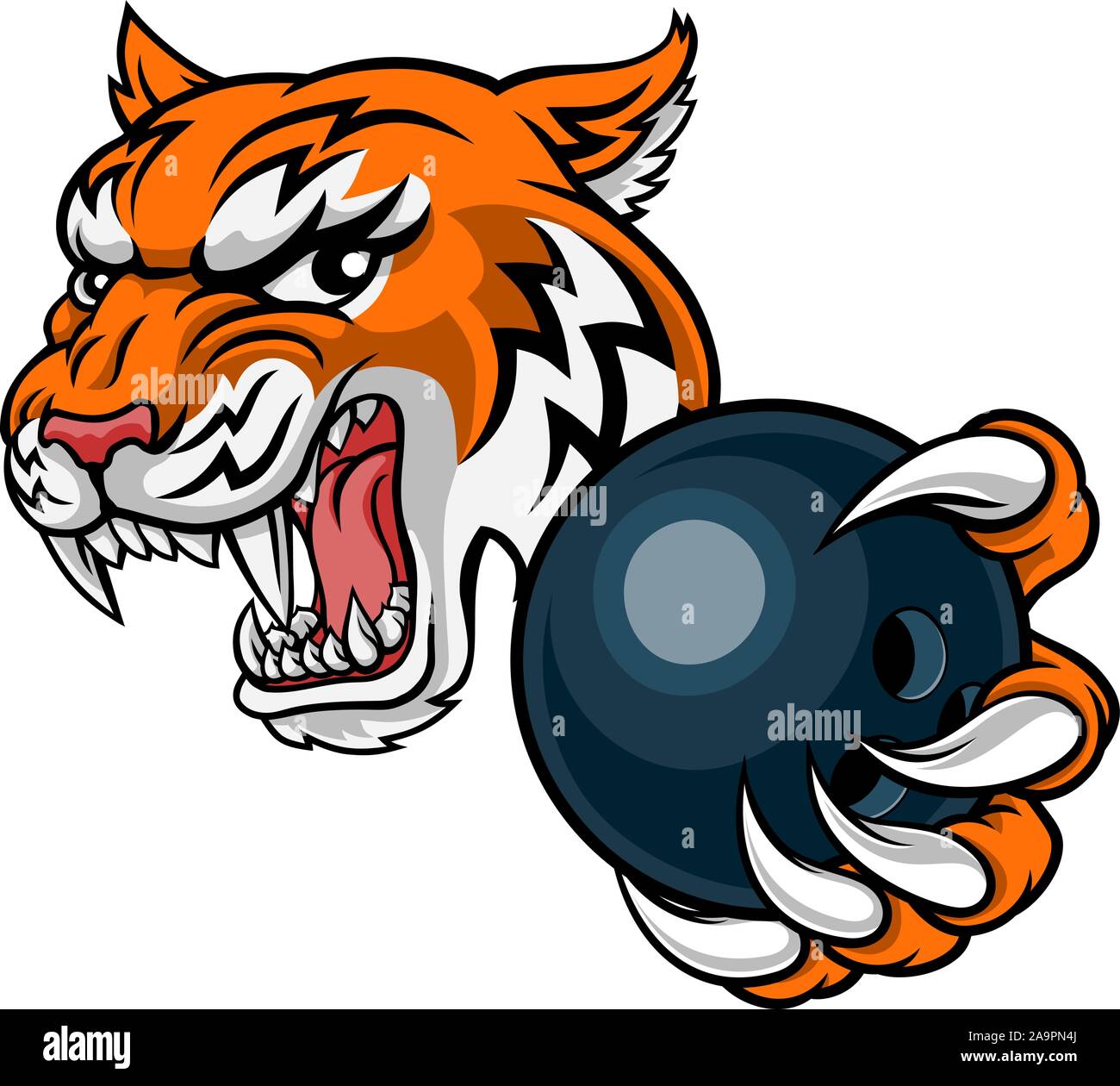 Tiger Bowling Player Animal Sports Mascot Stock Vector