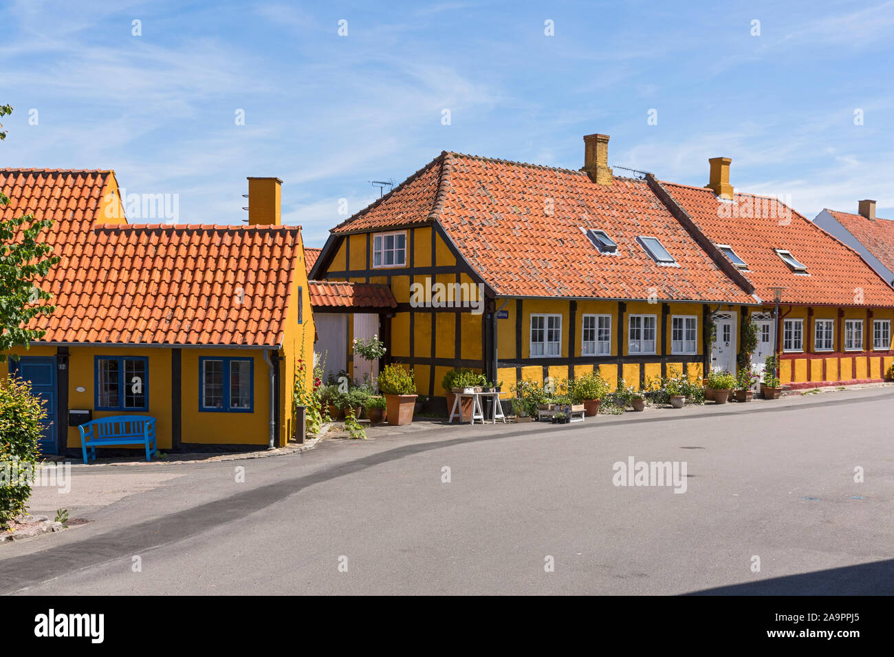 Bornholm, Gudhjem, Strasse, Fachwerkhaus Stock Photo