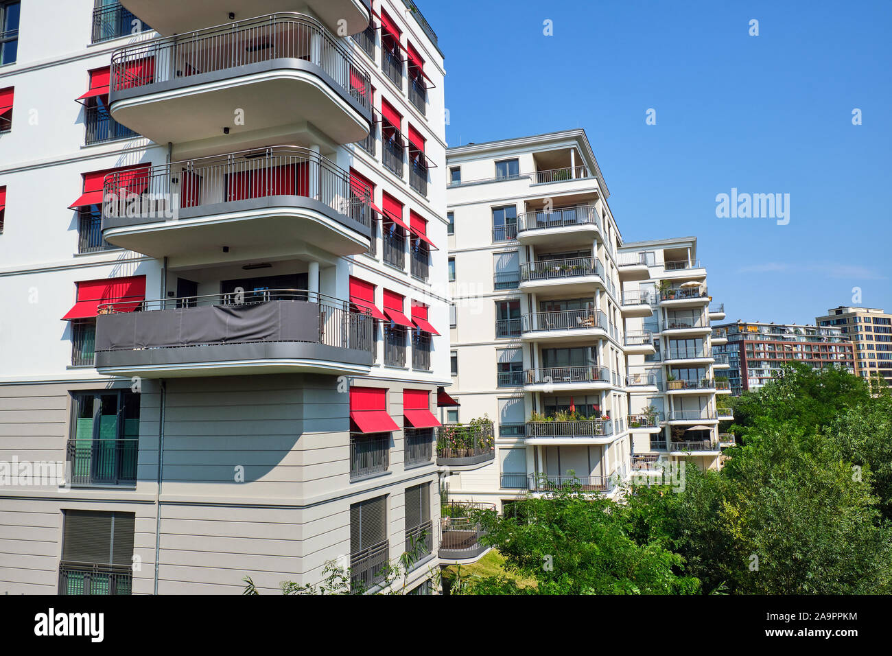 Contemporary white apartment building seen in Berlin, Germany Stock Photo