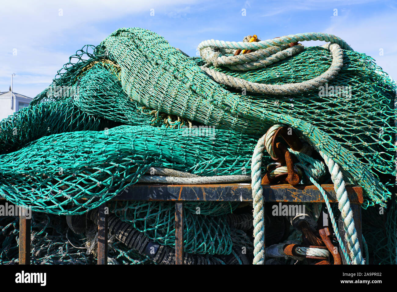 Colorful rope fishing nets in a port Stock Photo Alamy