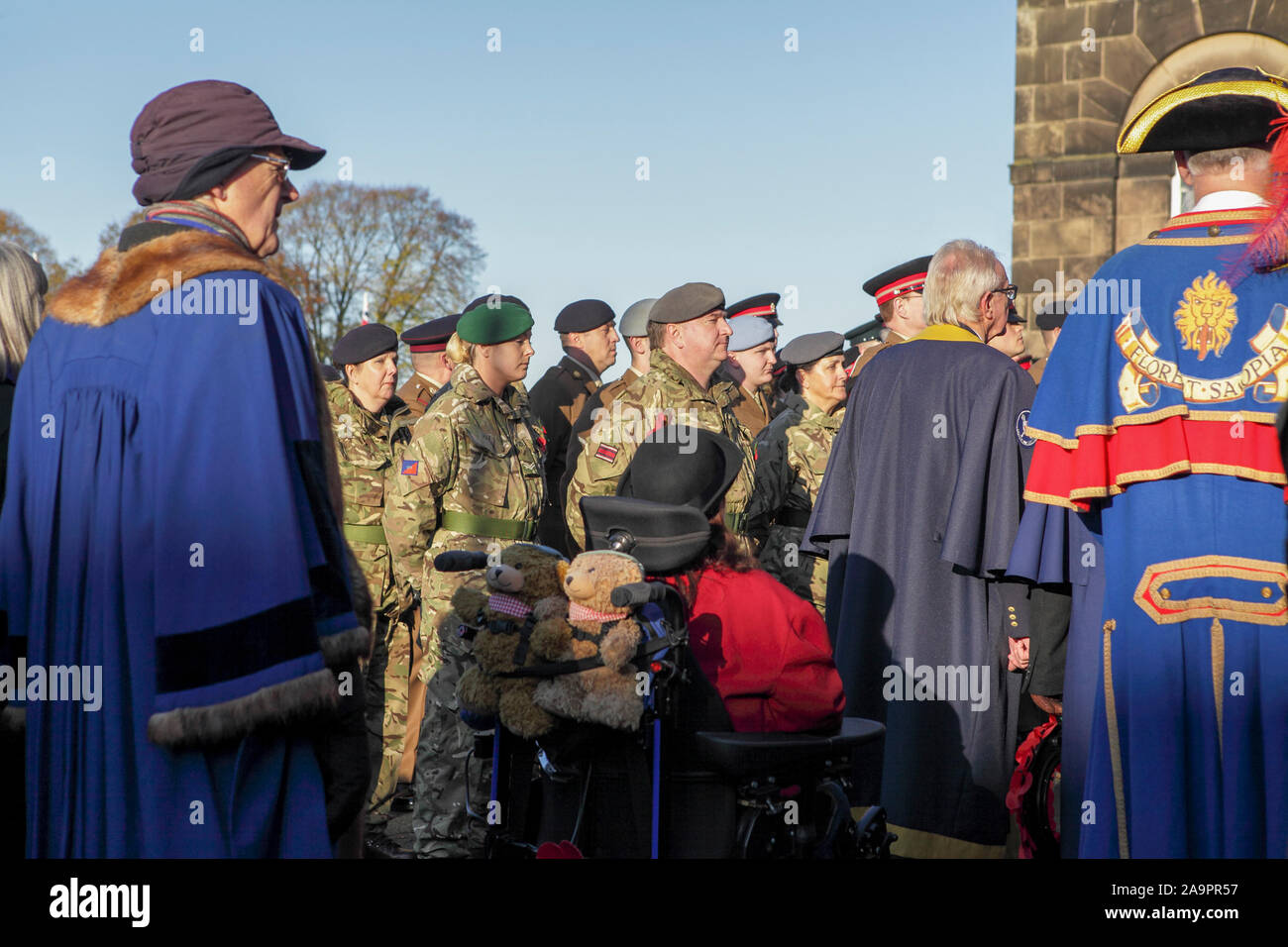 Remembrance Sunday commemorations at St Chad's Church in Shrewsbury. RAF, Navy and Army personnel viewed here in attendance. Stock Photo