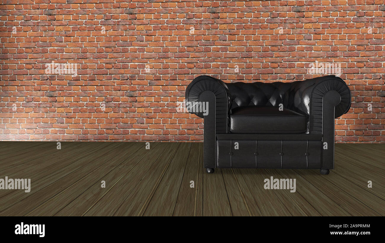 3d Illustration Leather Armchair On A Red Brick Wall Stock Photo