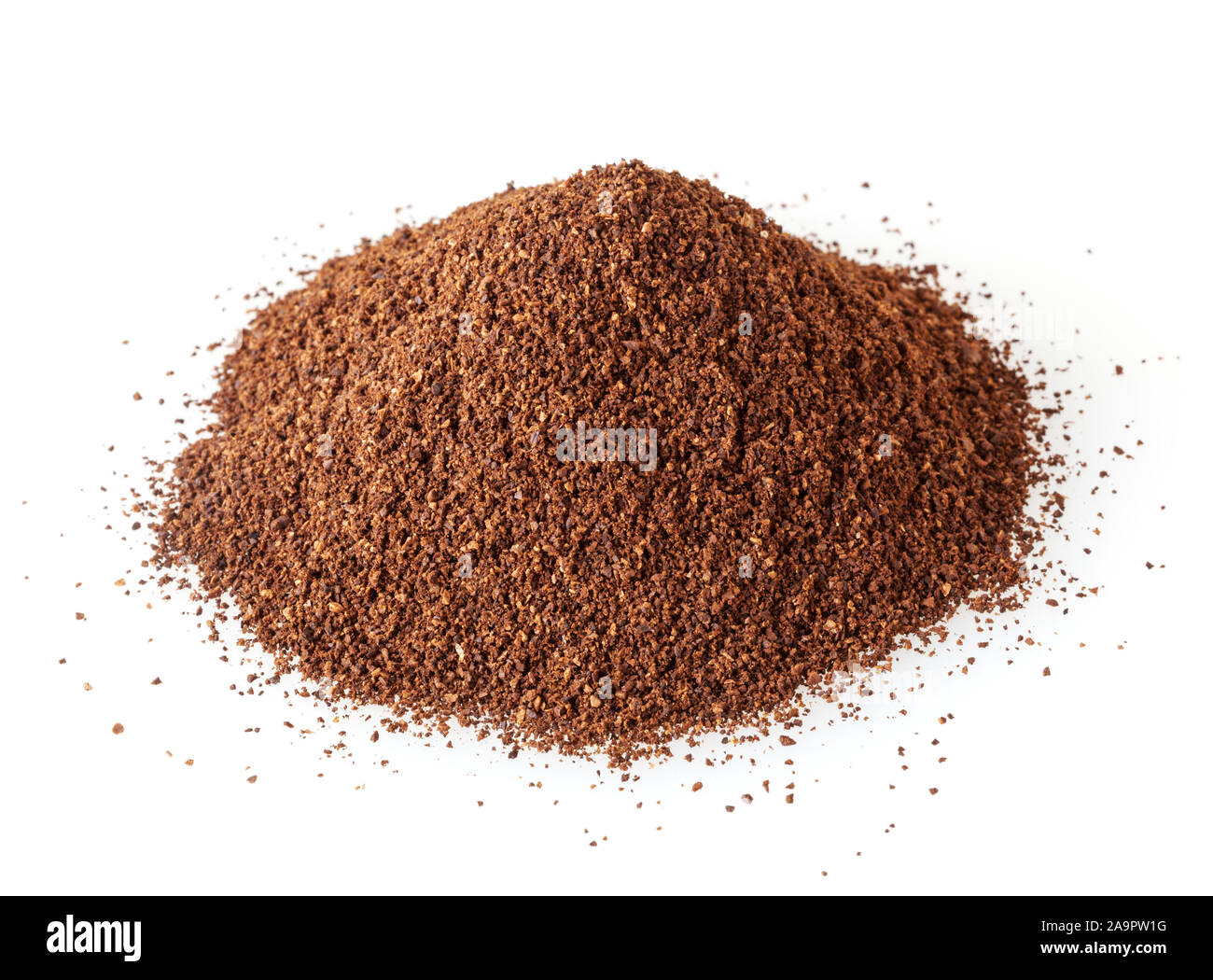 Heap of ground roasted coffee beans isolated on white background Stock Photo