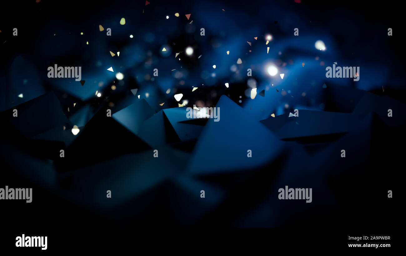 Beautiful abstraction with particles and crystals. 3d rendering 3d ...
