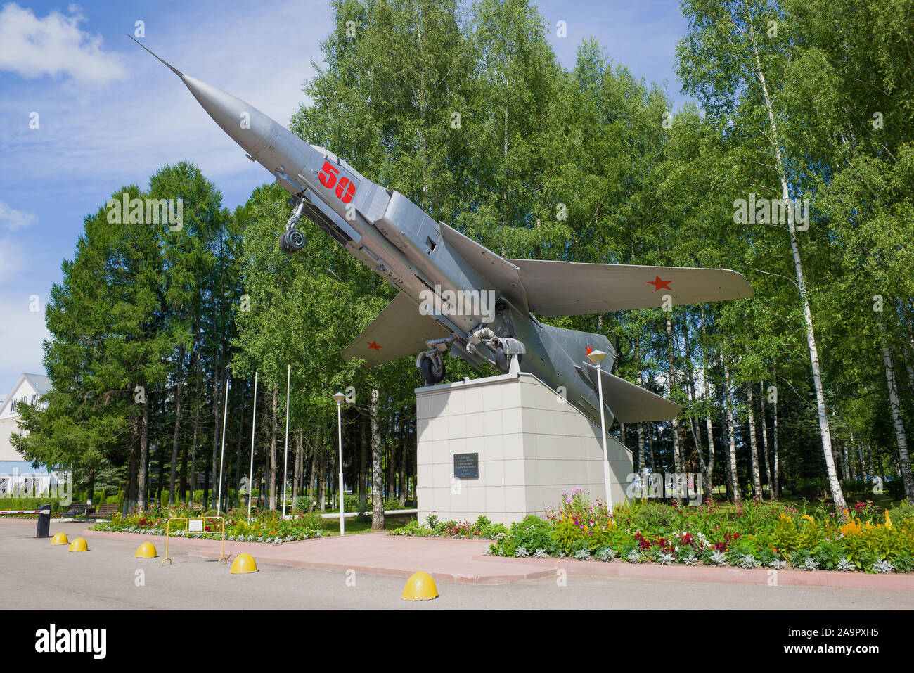 GAVRILOV-YAM, RUSSIA - JULY 15, 2019: Monument airplane MiG-23 on a sunny July day Stock Photo