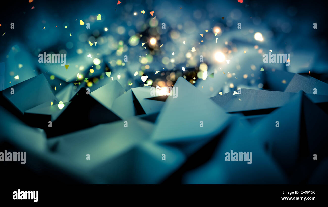 Beautiful abstraction with particles and crystals. 3d rendering 3d ...
