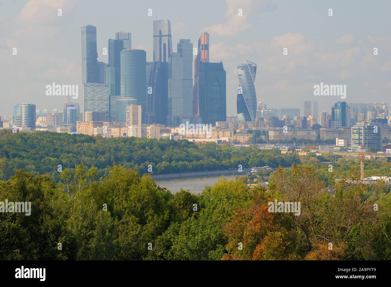 MOSCOW, RUSSIA - AUGUST 31, 2019: View of the modern business center 'Moscow City' from Sparrow Hills on a sunny August day Stock Photo