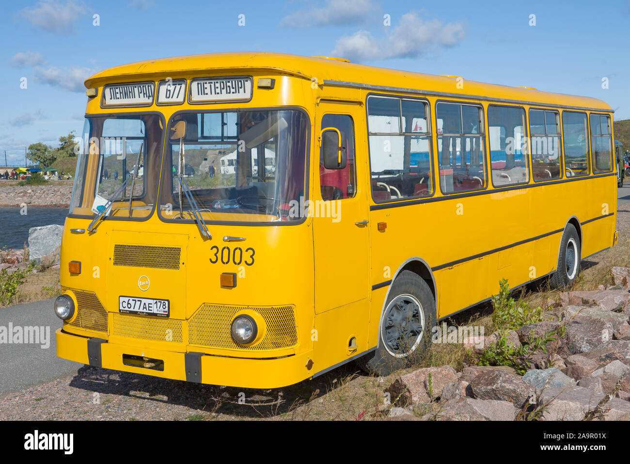 KRONSTADT, RUSSIA - SEPTEMBER 14, 2019: Soviet city bus LiAZ-677 close-up. Festival of retro transport 'Fortune-2019' Stock Photo