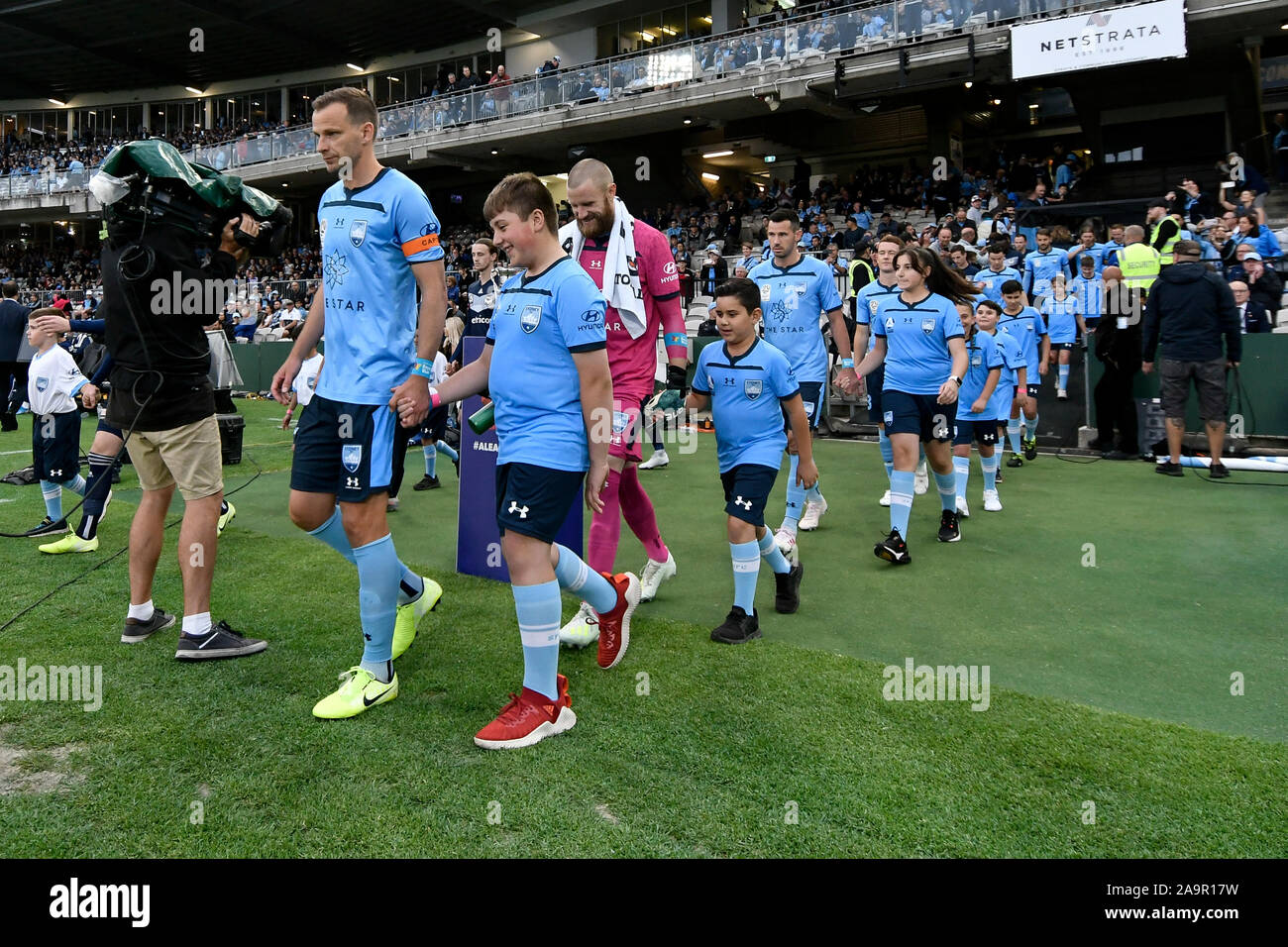 Sydney, Australia. 17th Nov 2019. A League Football, Sydney Football Club versus Melbourne Victory; Alex Wilkinson of Sydney leads his team onto the pitch Credit: Action Plus Sports Images/Alamy Live News Stock Photo
