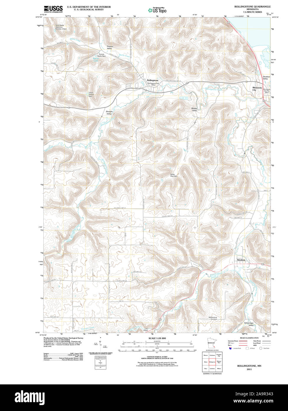 USGS TOPO Map MInnesota MN Rollingstone 20110429 TM Restoration Stock Photo