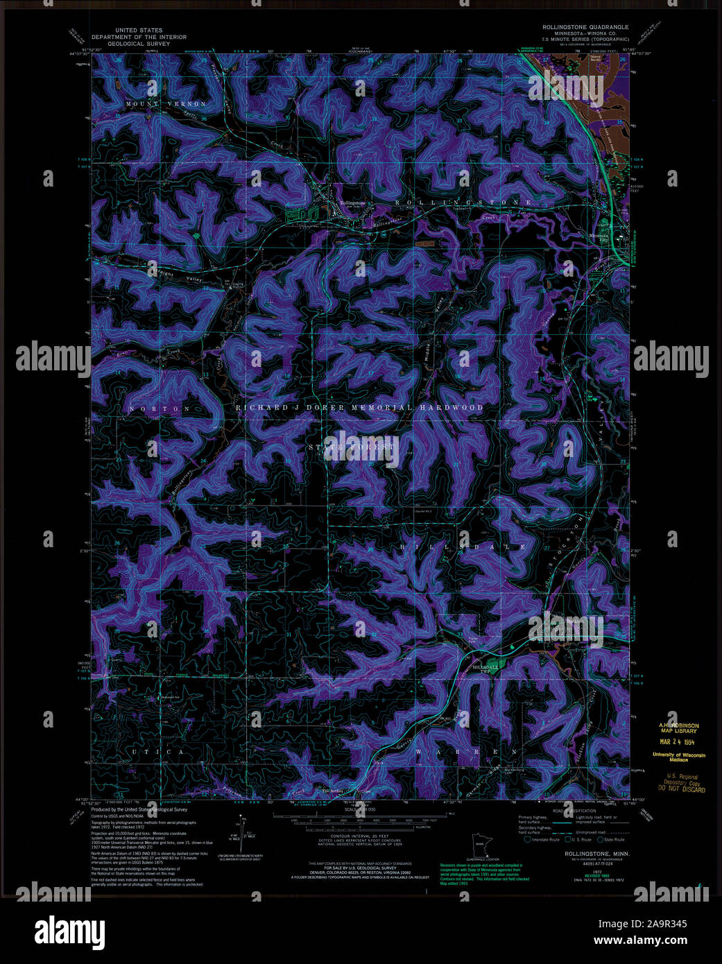 USGS TOPO Map MInnesota MN Rollingstone 505649 1972 24000 Inverted Restoration Stock Photo