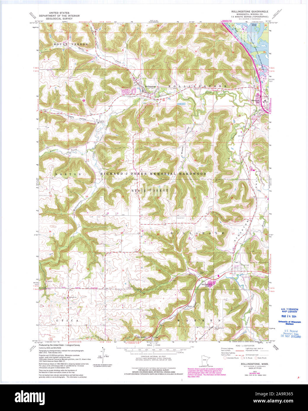 USGS TOPO Map MInnesota MN Rollingstone 505649 1972 24000 Restoration Stock Photo