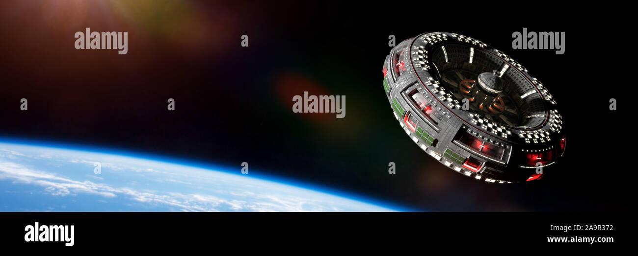 space station in orbit of planet Earth Stock Photo