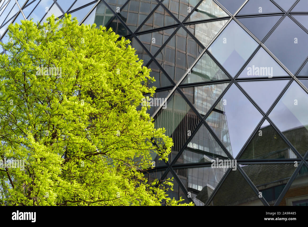 Swiss Re Tower, The Gherkin, 30 St Mary Axe, City of London, United Kingdom Stock Photo