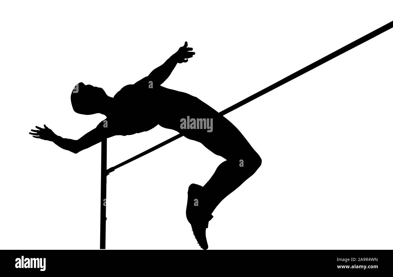 high jump athlete jumper over bar isolated black silhouette Stock Photo