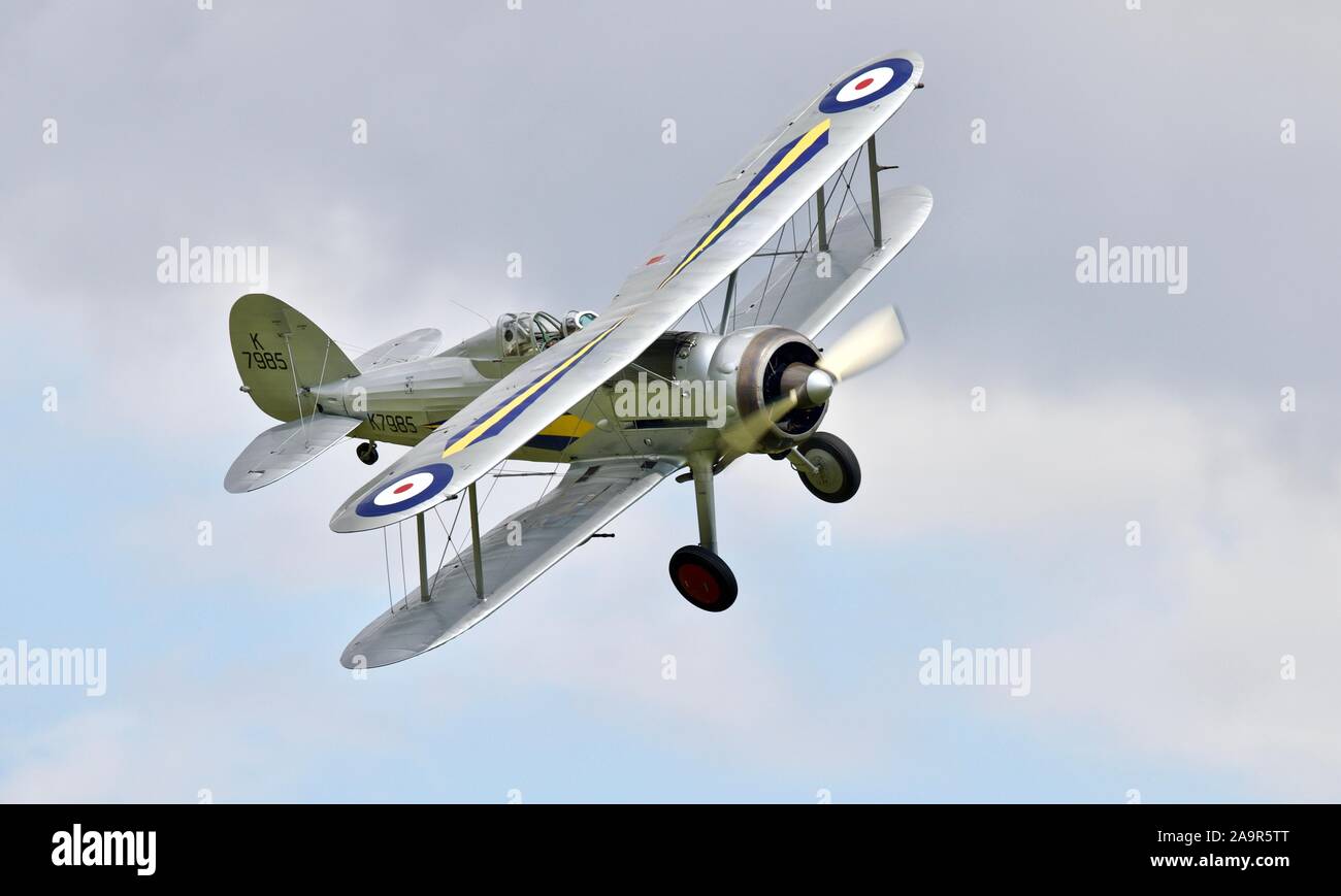1938 Gloster Gladiator airborne at Shuttleworth Military Airshow on the 7th July 2019 Stock Photo