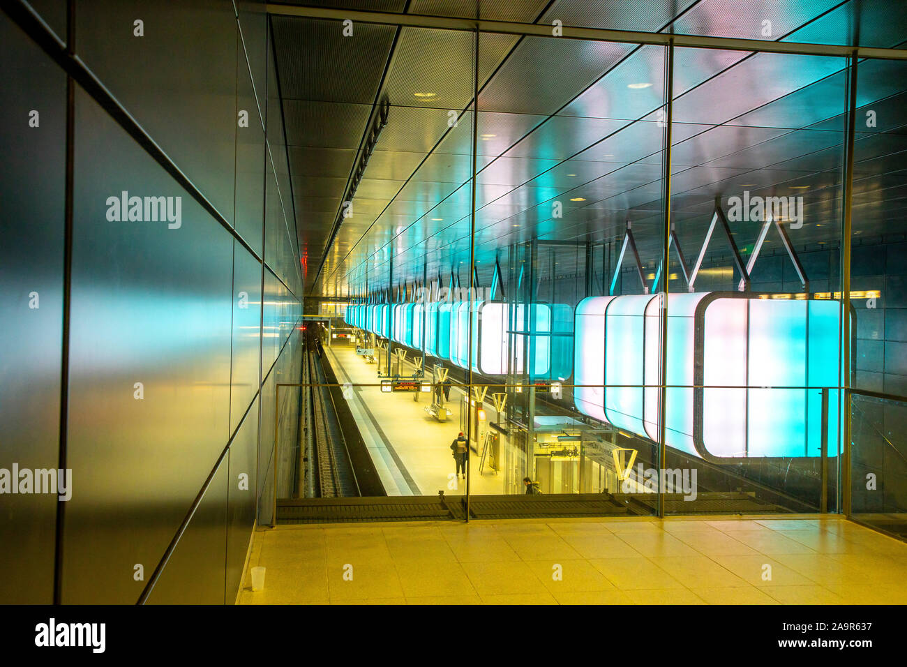 Subway station Hafencity University, underground line U4, in Hamburg, †berseequartier, Stock Photo