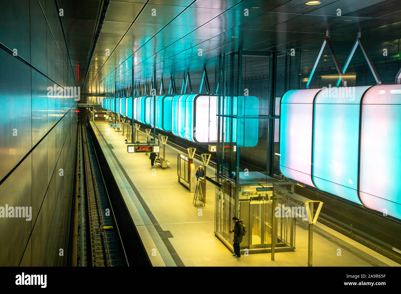 Subway station Hafencity University, underground line U4, in Hamburg, †berseequartier, Stock Photo