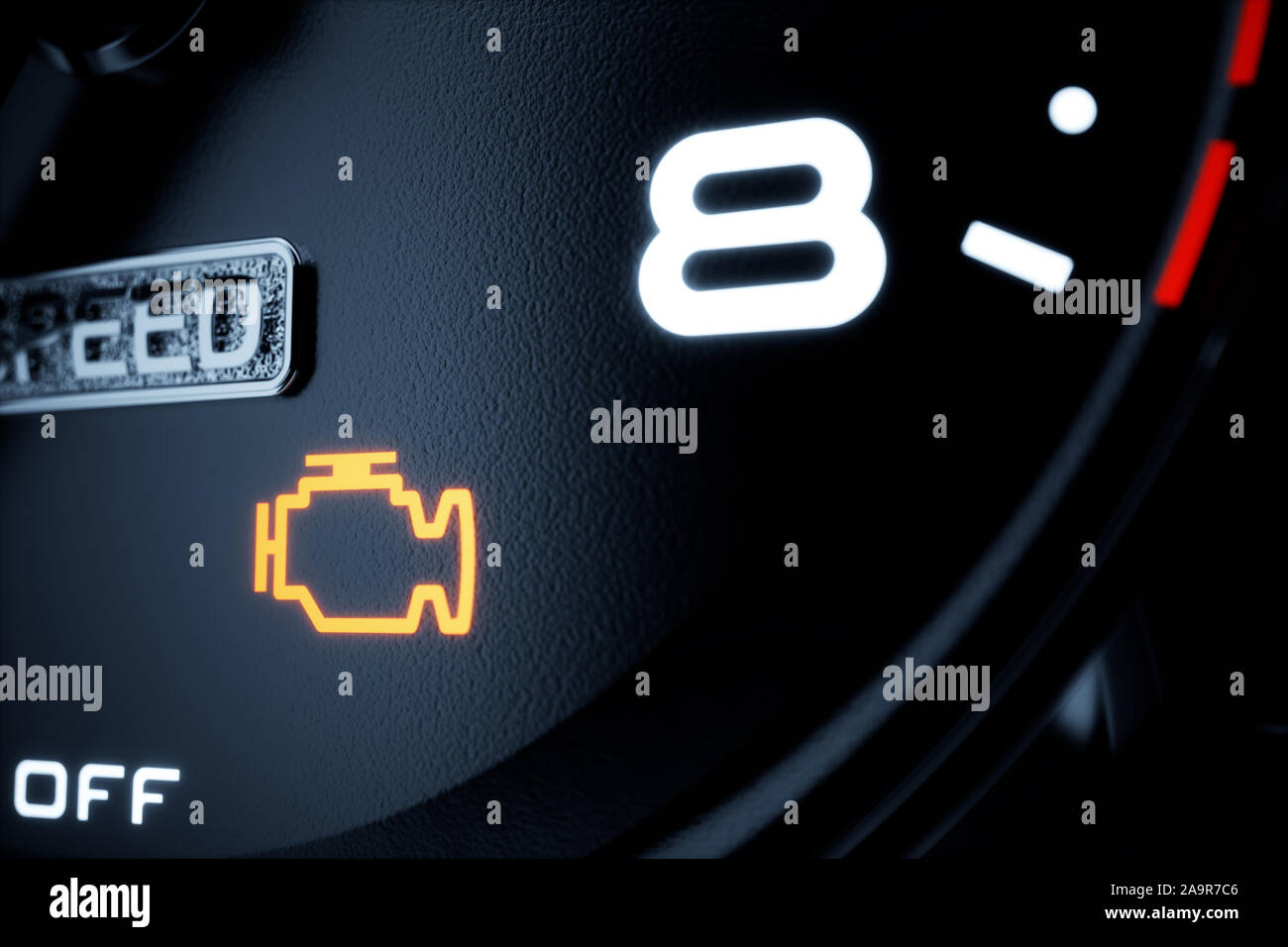 Check engine light illuminated on dashboard. 3d rendering illustration Stock Photo