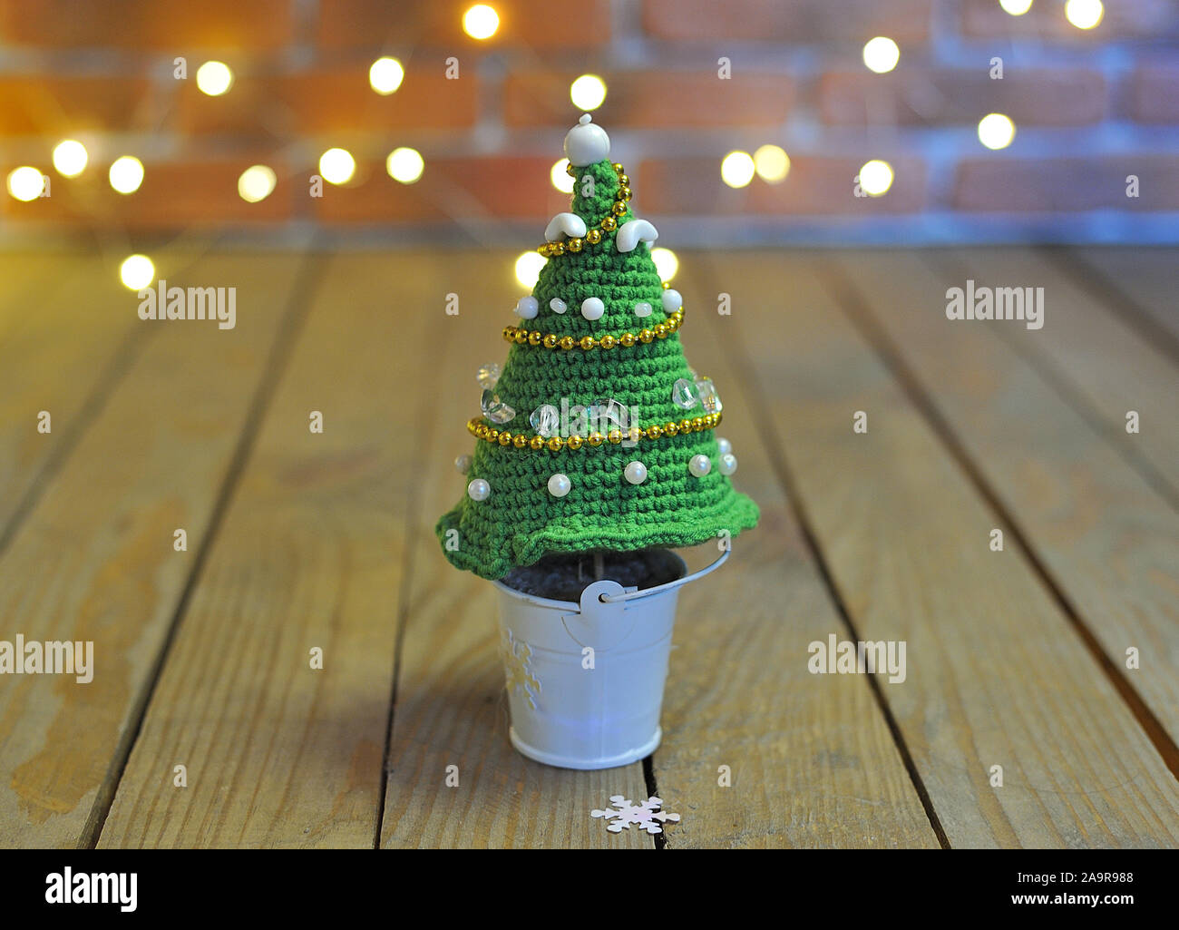 knitted christmas tree. beautiful little christmas tree Stock Photo