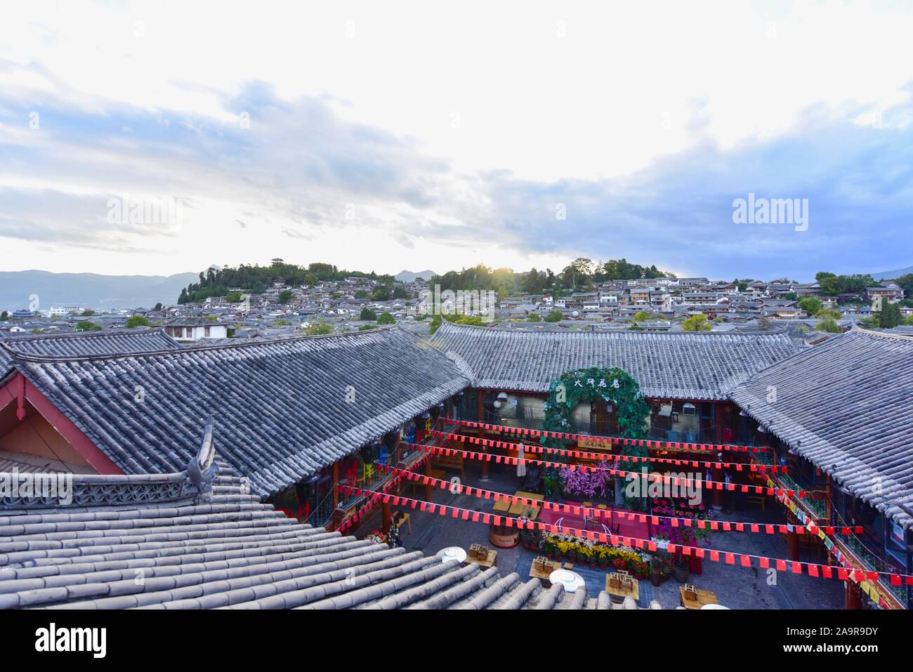 Traditional Chinese Rooftops at Lijiang Ancient Town in China Stock Photo
