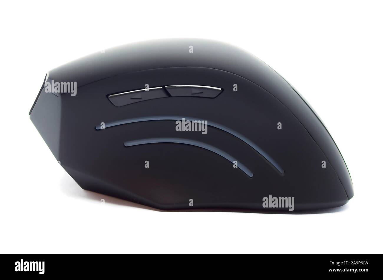 Ergonomic black mouse side view on white background Stock Photo - Alamy