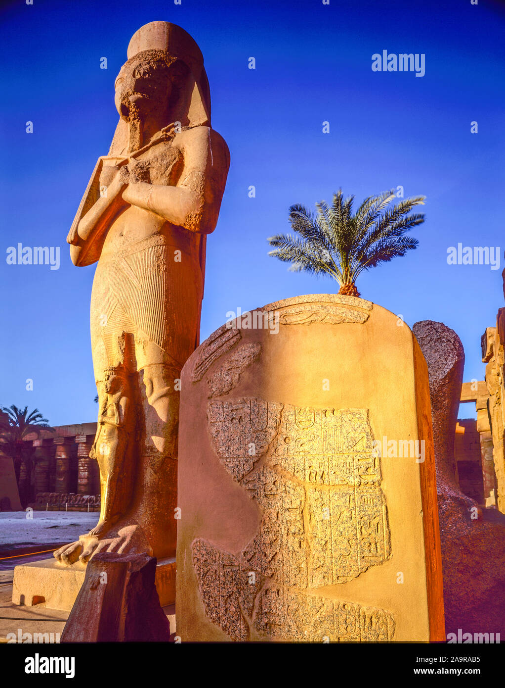 Carvings on Colossi, Luxor Temple at Luxor, Egypt, Ancient city of Thebes, NIle River, Ancient Egyptian Temple, Sahara Desert Stock Photo