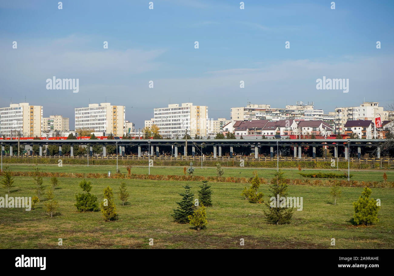 View of the residential area with many blocks or flats from Ploiesti City, Romania , seen from the park outside the city Stock Photo
