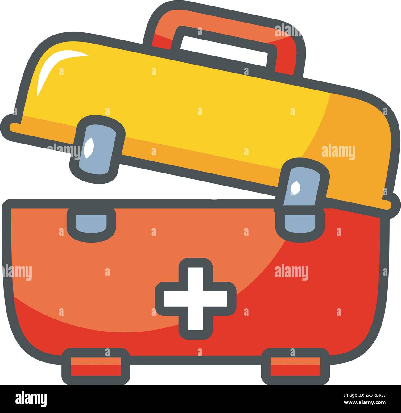 first aid kit box with shield and medical cross icon over white background,  line color style, vector illustration Stock Vector Image & Art - Alamy