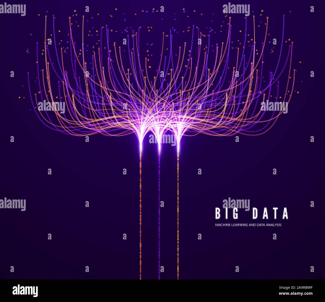 Big Data Concept. Machine Learning and Data Analysis. Digital Technology Visualization. Dot and Connection Lines Data Flow and Processing Information. Stock Vector