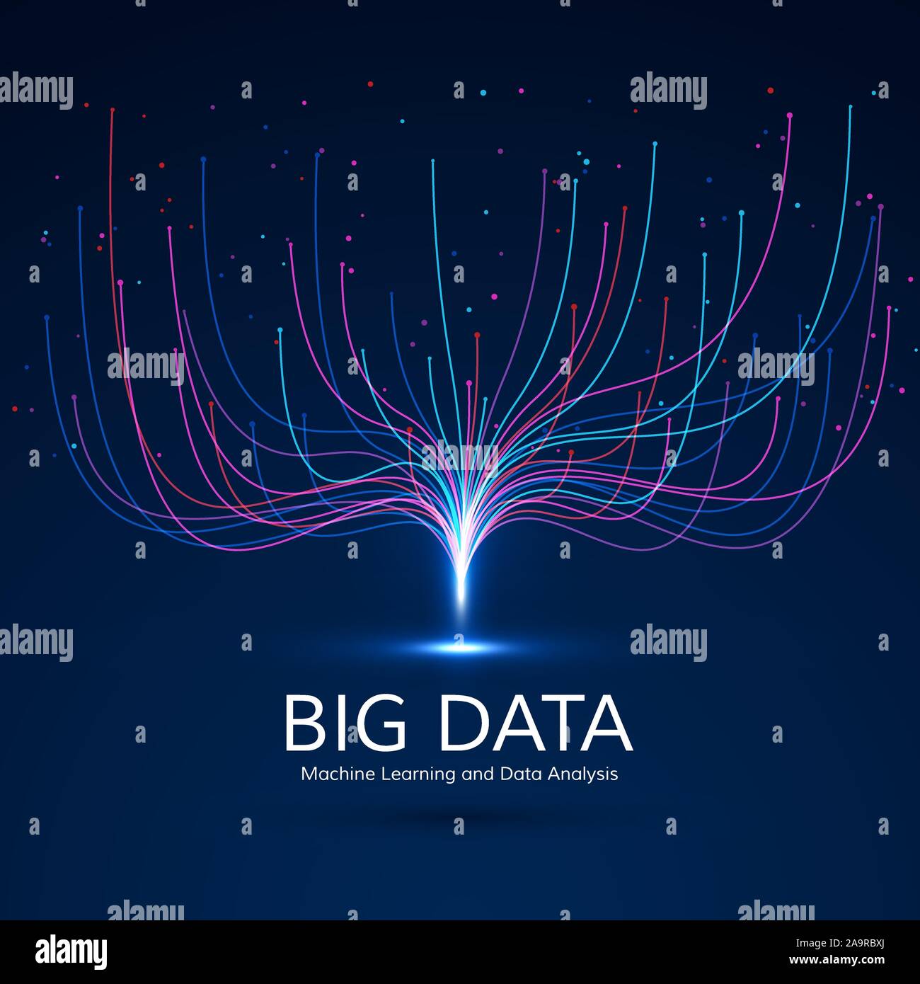 Abstract Big Data Visual Concept. Digital Technology Visualization. Machine Learning and Data Analysis. Dot and Connection Lines Data Flow and Process Stock Vector