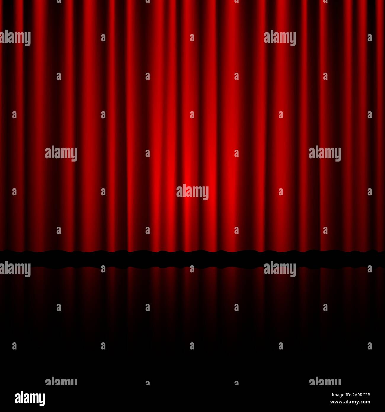 Closed red theater curtain with reflection in bottom. Background for banner or poster. Vector illustration Stock Vector